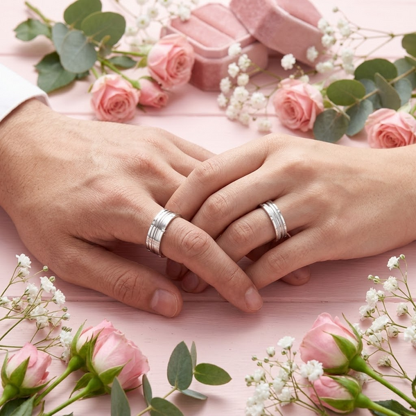 Premium S925 Sterling Silver Multi-Line Textured Couple Bands