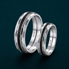 Luxury S925 Sterling Silver Faceted Couple Bands with Black Inlay