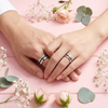 Luxury S925 Sterling Silver Faceted Couple Bands with Black Inlay