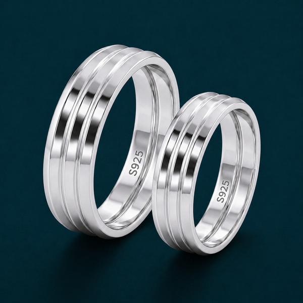 Classic S925 Sterling Silver Triple Groove Couple Bands