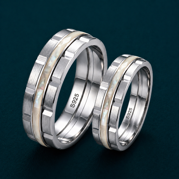 S925 Sterling Silver Mother of Pearl Inlay Couple Bands