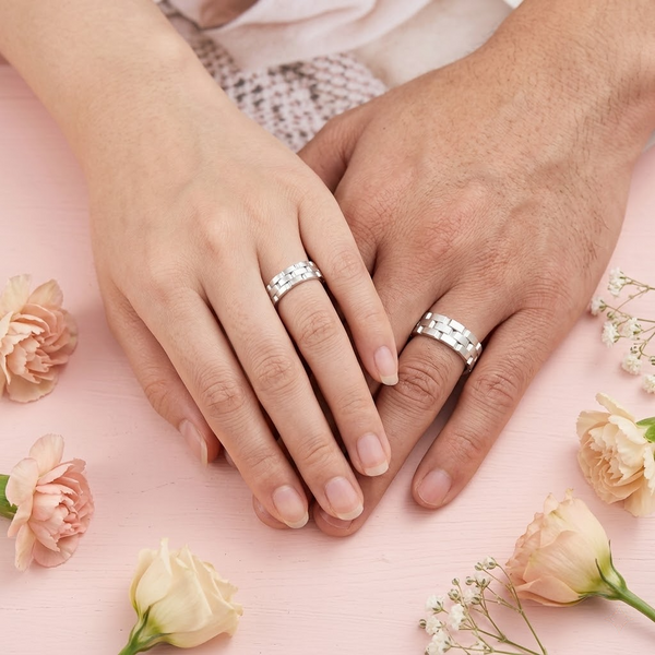 S925 Sterling Silver Interlock Pattern Couple Bands
