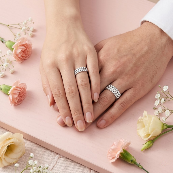 S925 Sterling Silver Chain Texture Couple Bands