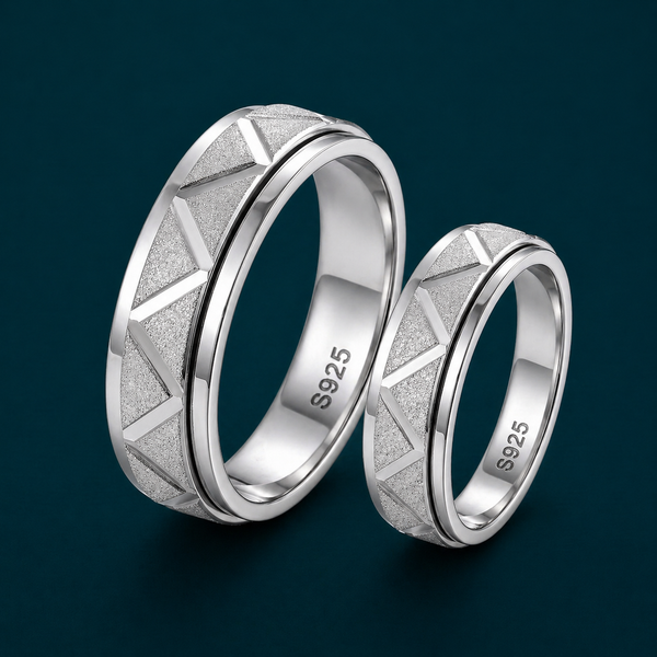 S925 Sterling Silver Geometric Triangle Texture Couple Bands