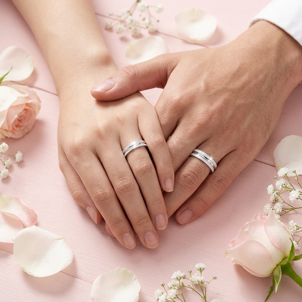 S925 Sterling Silver Sparkle Texture Couple Bands