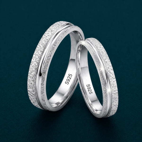 S925 Sterling Silver Sparkle Texture Couple Bands
