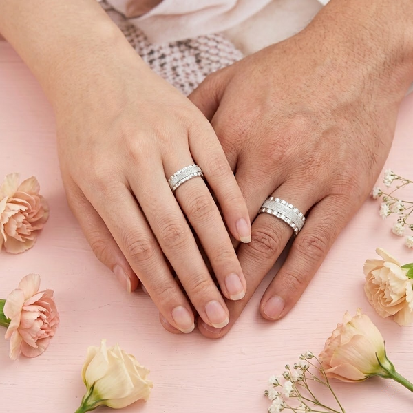S925 Sterling Silver Textured Sparkle Couple Bands