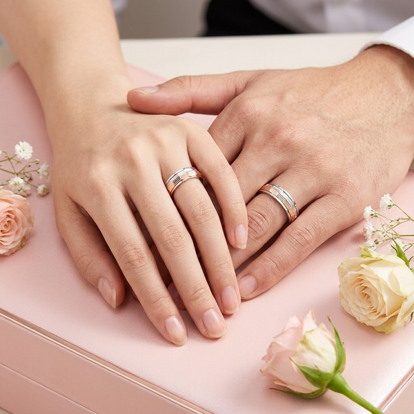 S925 Sterling Silver Dual-Tone Faceted Couple Bands