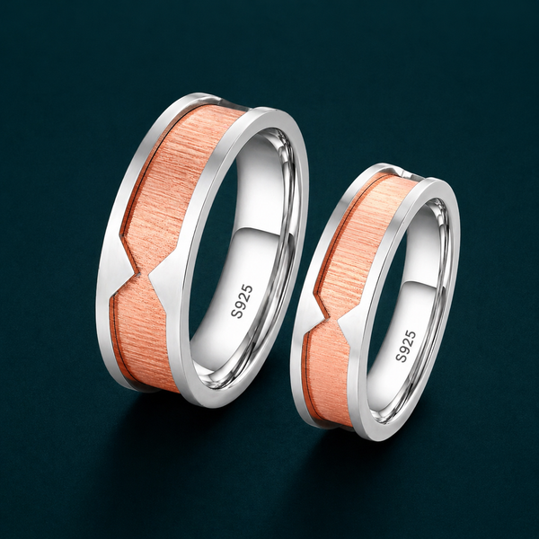 S925 Sterling Silver Dual-Tone Heart Cut Couple Bands