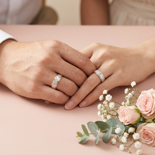 S925 Sterling Silver Geometric Cross Pattern Couple Bands