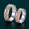 S925 Sterling Silver Faceted Geometric Couple Bands