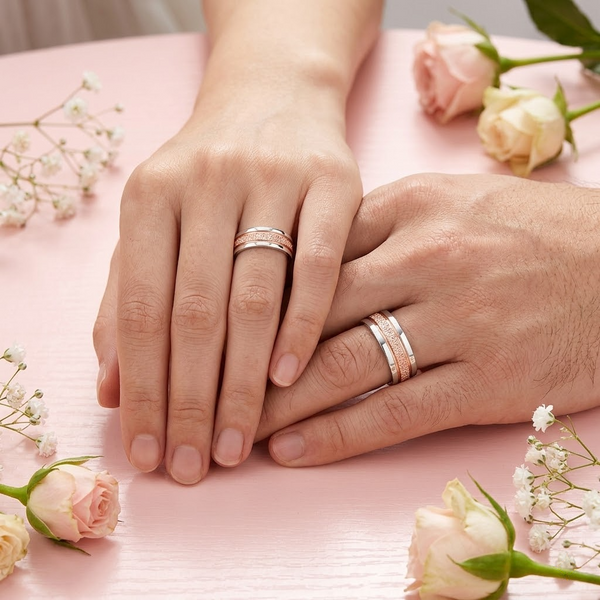 S925 Sterling Silver Rose Gold Textured Couple Bands