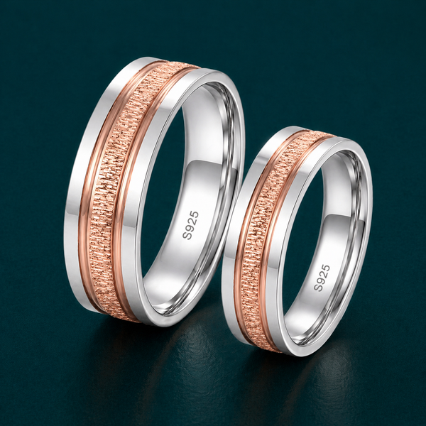 S925 Sterling Silver Rose Gold Textured Couple Bands
