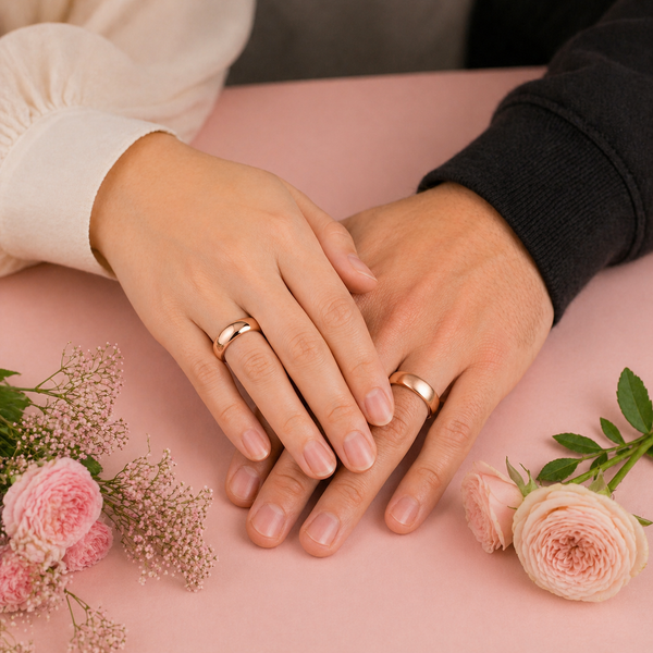 S925 Sterling Silver Rose Gold Classic Couple Bands