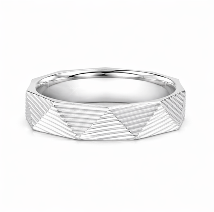 Designer S925 Sterling Silver Faceted Textured Couple Bands
