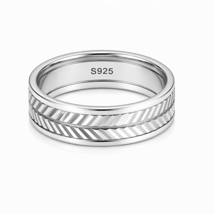 Elegant S925 Sterling Silver Leaf Engraved Couple Bands