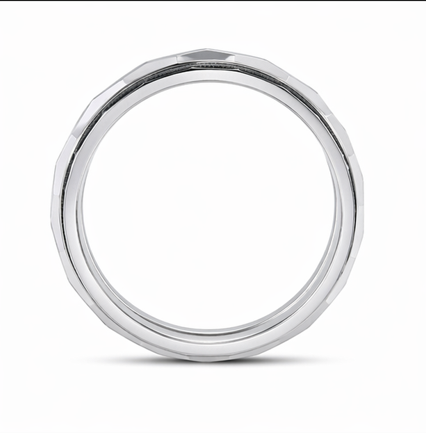 Luxury S925 Sterling Silver Faceted Couple Bands with Black Inlay
