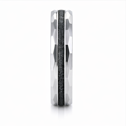 Luxury S925 Sterling Silver Faceted Couple Bands with Black Inlay