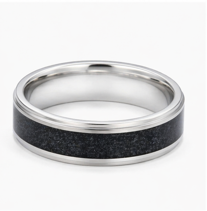 S925 Sterling Silver Black Galaxy Inlay Couple Bands