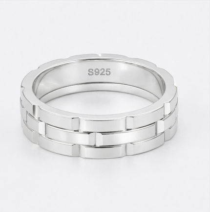 S925 Sterling Silver Interlock Pattern Couple Bands