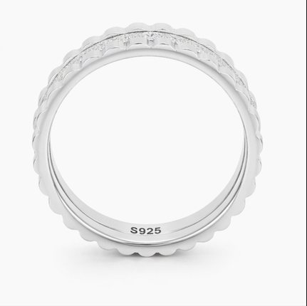 S925 Sterling Silver Textured Sparkle Couple Bands