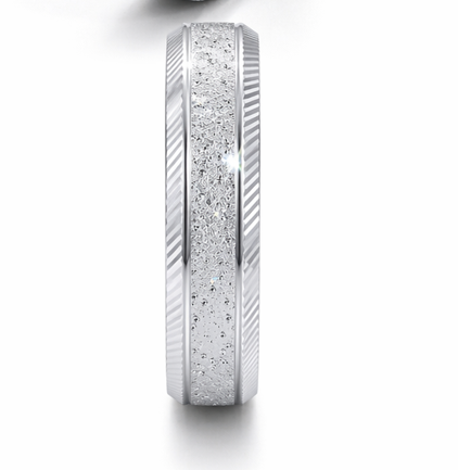 S925 Sterling Silver Sparkle Texture Couple Bands with Line Detailing