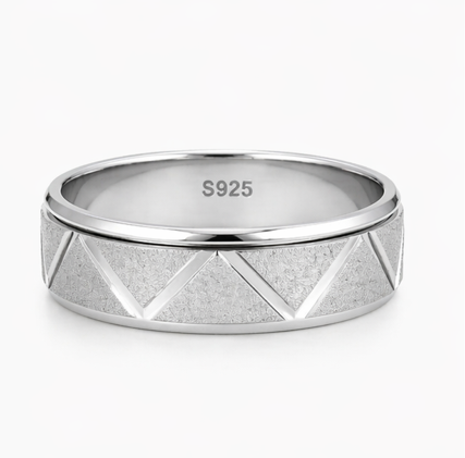 S925 Sterling Silver Geometric Triangle Texture Couple Bands