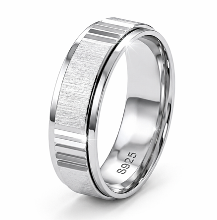 S925 Sterling Silver Dual Finish Striped Couple Bands