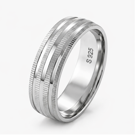 S925 Sterling Silver Multi-Line Textured Couple Bands