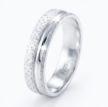 S925 Sterling Silver Sparkle Texture Couple Bands