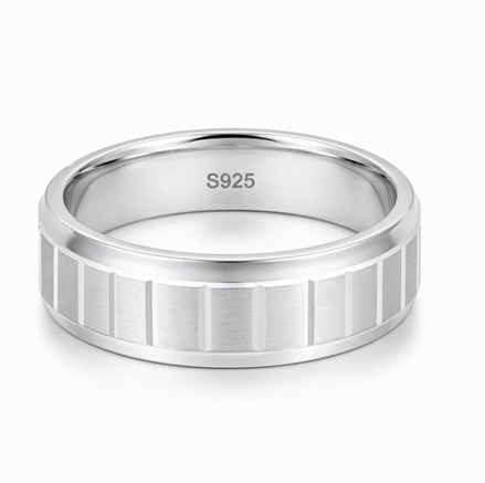 S925 Sterling Silver Linear Groove Couple Bands