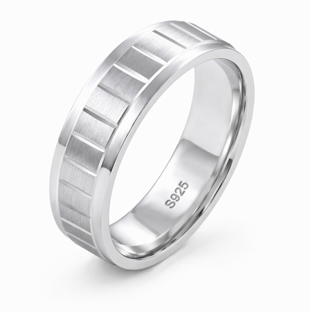S925 Sterling Silver Linear Groove Couple Bands