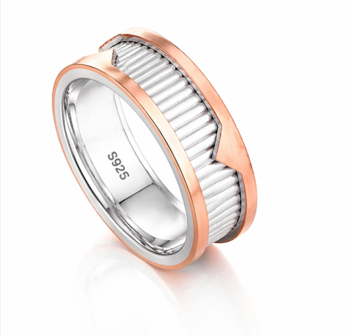 S925 Sterling Silver Dual-Tone Ribbed Couple Bands