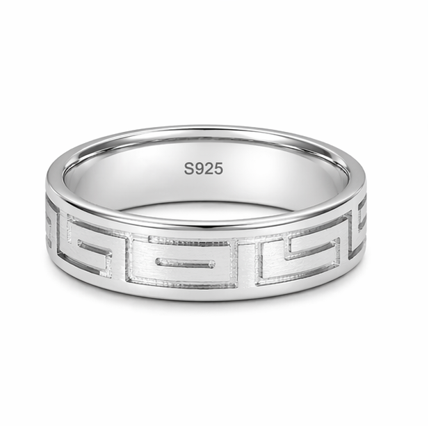 Designer S925 Sterling Silver Greek Pattern Couple Bands