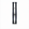 Premium S925 Sterling Silver Couple Bands with Dual Blue Inlay Stripes