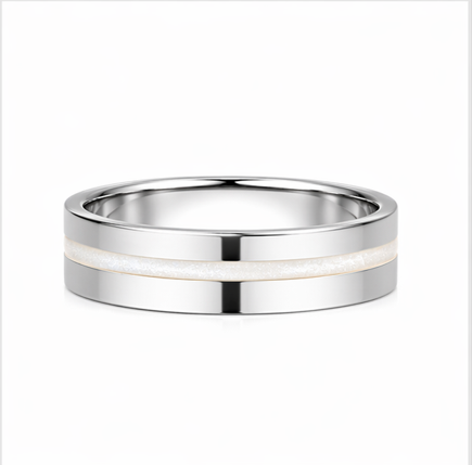 Classic S925 Sterling Silver Couple Bands with Subtle Cream Inlay