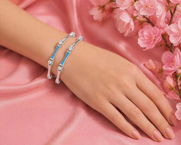 Elegant Blue Enamel Stone-Studded Bangles – 925 Sterling Silver Designer bangles Set