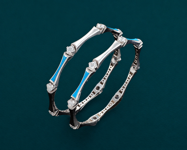 Elegant Blue Enamel Stone-Studded Bangles – 925 Sterling Silver Designer bangles Set