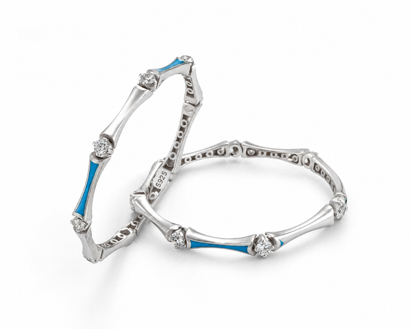 Elegant Blue Enamel Stone-Studded Bangles – 925 Sterling Silver Designer bangles Set