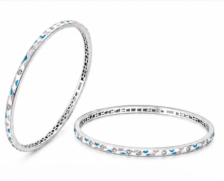 925 Sterling Silver Blue Enamel Stone-Studded Bangles – Sleek Designer Silver Bangle Set