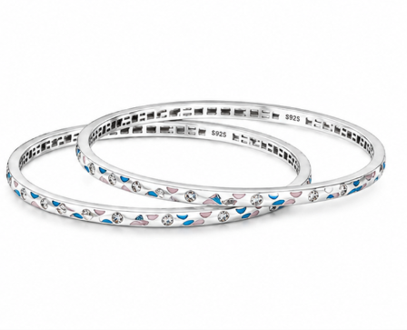 925 Sterling Silver Blue Enamel Stone-Studded Bangles – Sleek Designer Silver Bangle Set