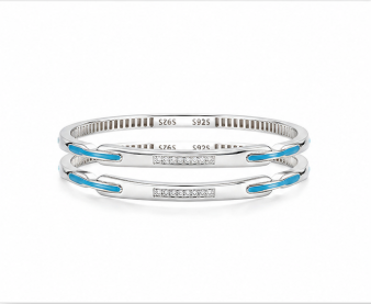 Minimal Blue Accent Designer Bangles – 925 Sterling Silver Sleek Bangles Set