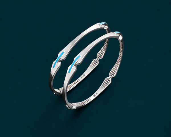 Minimal Blue Accent Designer Bangles – 925 Sterling Silver Sleek Bangles Set