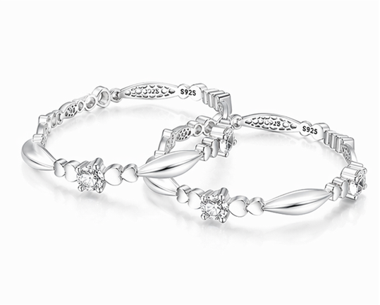 925 Sterling Silver Heart Design Bangles for Women