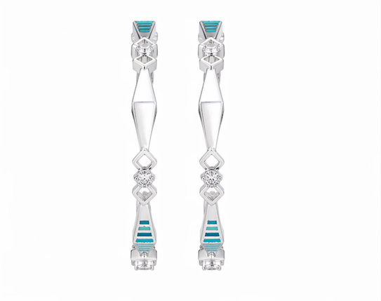 S925 Sterling Silver Geometric Prism Bangles – Designer Blue Enamel & Solitaire Stone Bangle Set