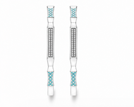 Rivadhy S925 Sterling Silver Art-Deco Bangles – Blue Mosaic & Stone-Studded Geometric Bangle Set
