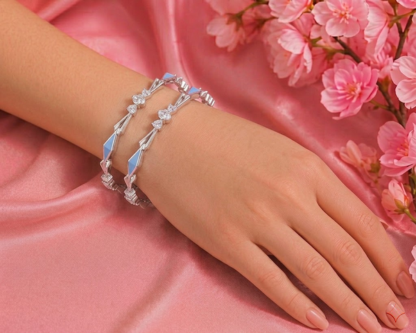 Luxury Blue Enamel Diamond-Studded Bangles – 925 Sterling Silver Designer Bangles