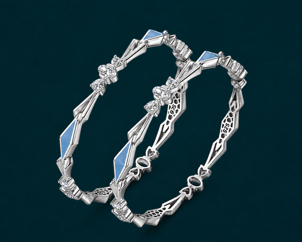 Luxury Blue Enamel Diamond-Studded Bangles – 925 Sterling Silver Designer Bangles
