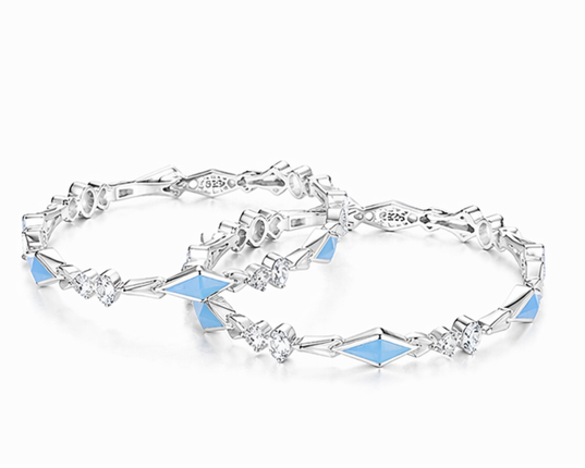 Luxury Blue Enamel Diamond-Studded Bangles – 925 Sterling Silver Designer Bangles