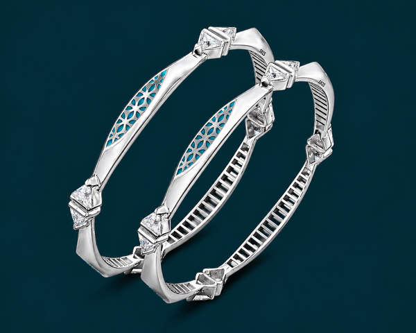 Elegant Turquoise Cutwork Designer Bangles – 925 Sterling Silver Premium Bangles